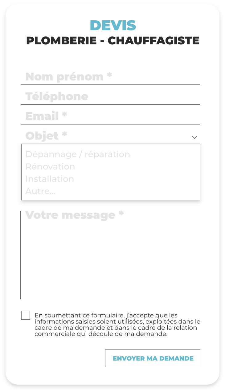 Exemple contact devis pour site plombier